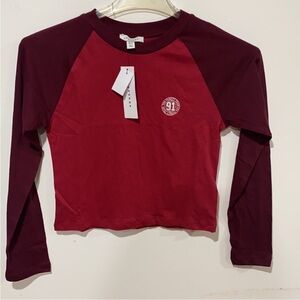 Topshop Burgundy and Red Long Sleeve Tee